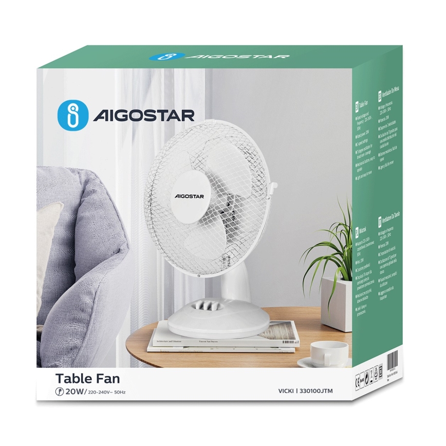Aigostar - Stoni ventilator 20W/230V beo