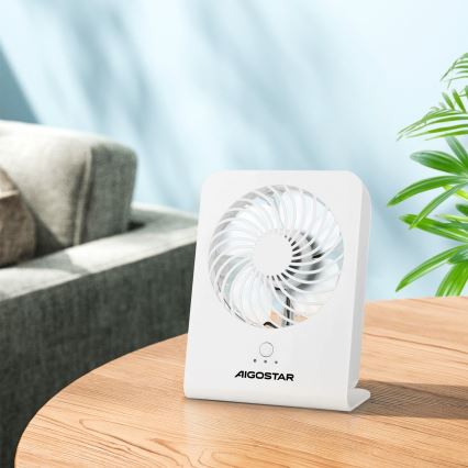 Aigostar - Stoni ventilator 5W/5V bela