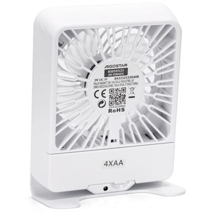 Aigostar - Stoni ventilator 5W/5V bela
