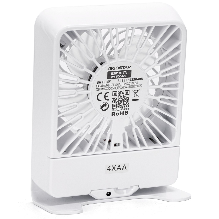 Aigostar - Stoni ventilator 5W/5V bela