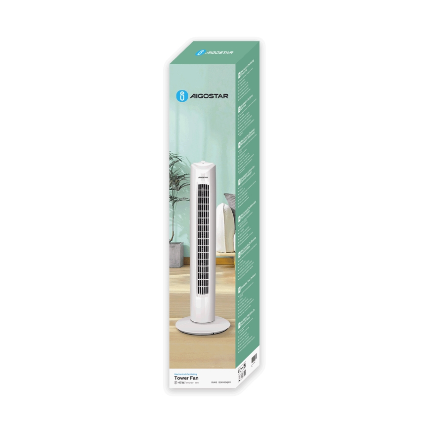 Aigostar - Stubni ventilator 45W/230V bela