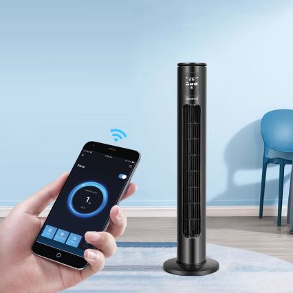 Aigostar - Stubni ventilator 50W/230V crno Wi-Fi + Daljinski upravljač