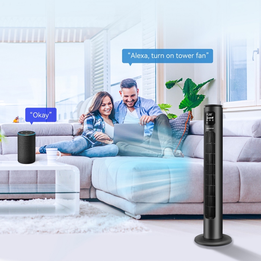 Aigostar - Stubni ventilator 50W/230V crno Wi-Fi + Daljinski upravljač