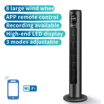Aigostar - Stubni ventilator 50W/230V crno Wi-Fi + Daljinski upravljač
