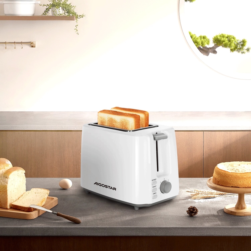 Aigostar - Toster sa dva otvora 750W/230V bela