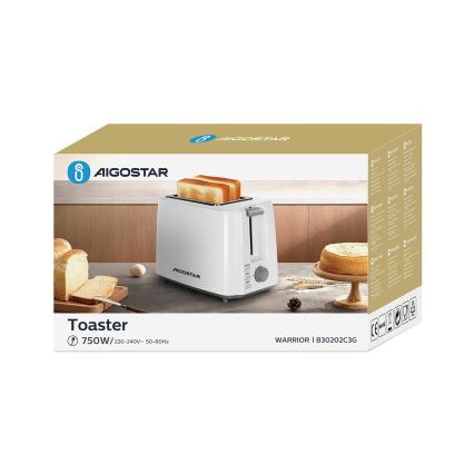 Aigostar - Toster sa dva otvora 750W/230V bela