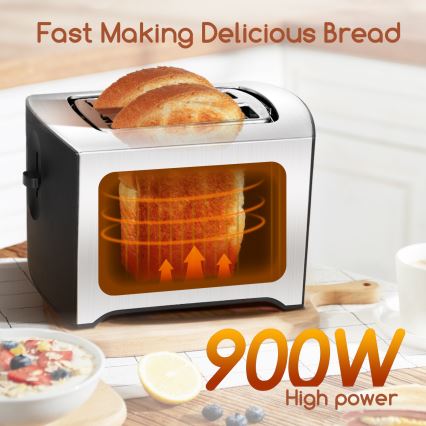 Aigostar - Toster sa dva otvora 900W/230V krom