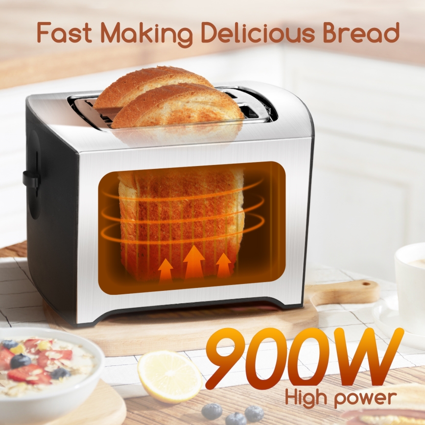 Aigostar - Toster sa dva otvora 900W/230V krom