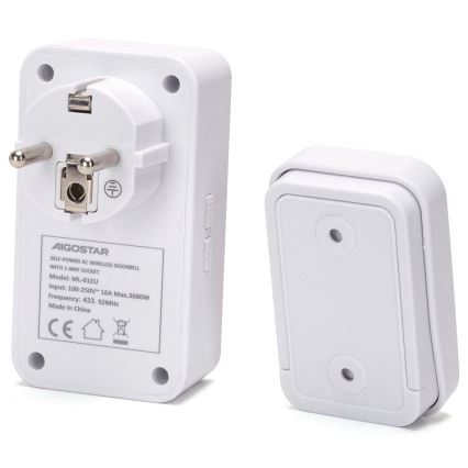 Aigostar - Utično bežično zvono 1Z 230V IPX4 bela