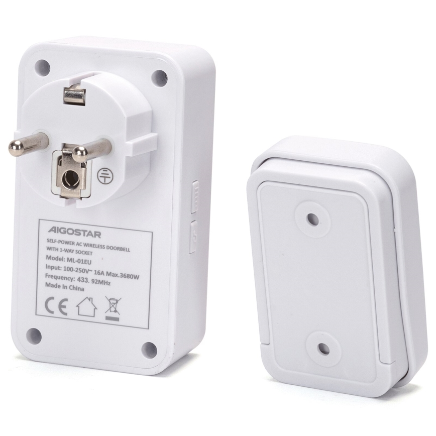 Aigostar - Utično bežično zvono 1Z 230V IPX4 bela