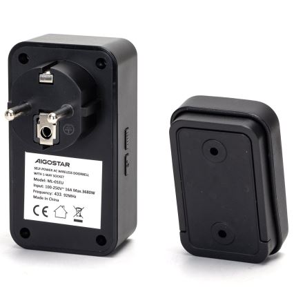 Aigostar - Utično bežično zvono 1Z 230V IPX4 crno