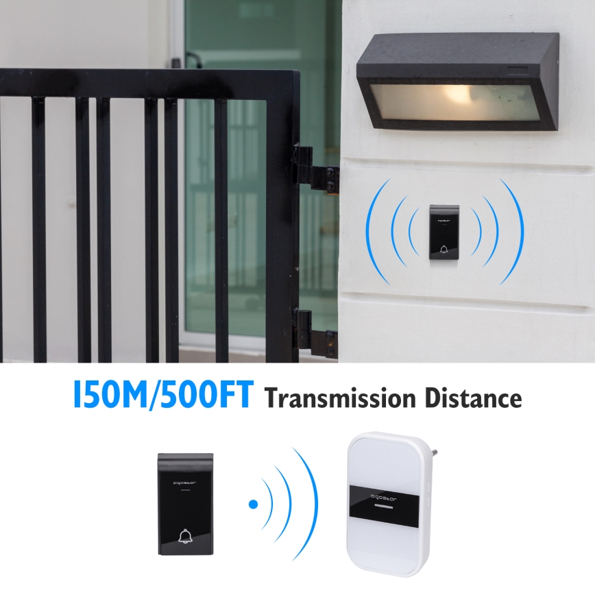Aigostar - Utično bežično zvono 230V/12V IP44 bela/crni