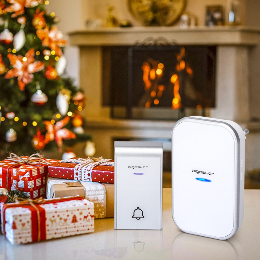 Aigostar - Utično bežično zvono 230V IP44 bela