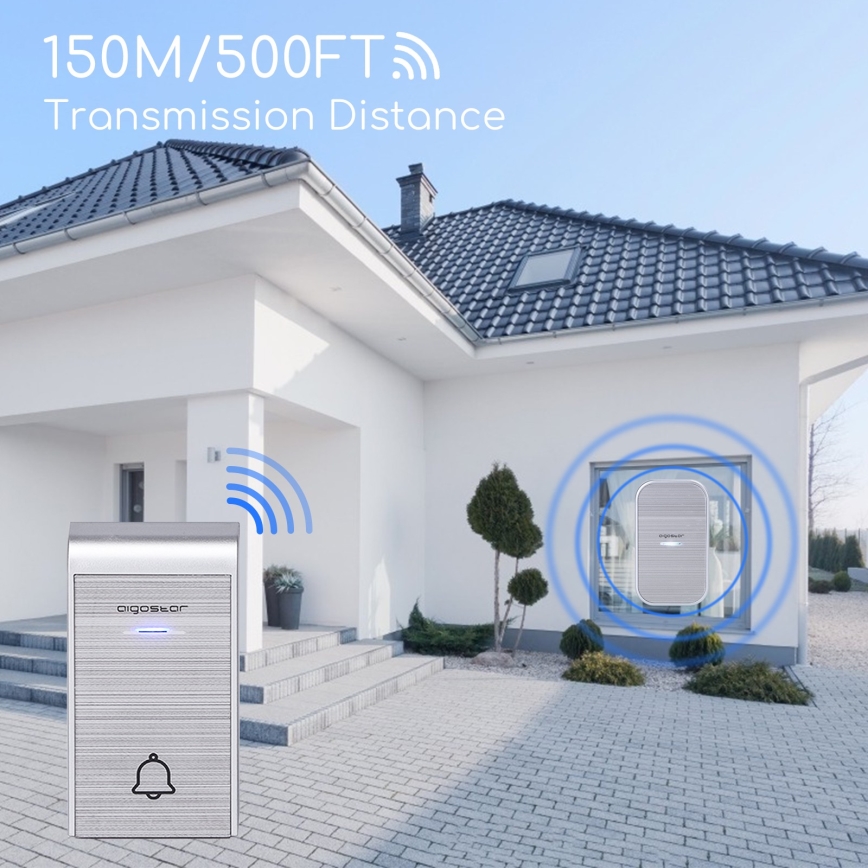 Aigostar - Utično bežično zvono 230V/12V IP44 srebrni