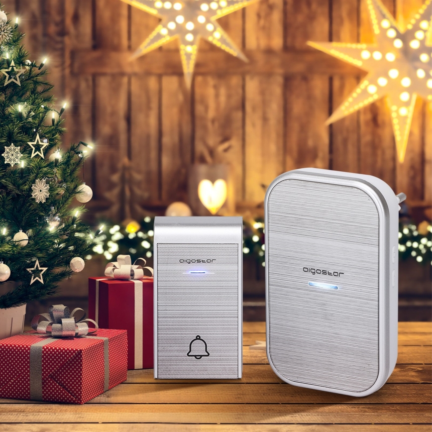 Aigostar - Utično bežično zvono 230V/12V IP44 srebrni