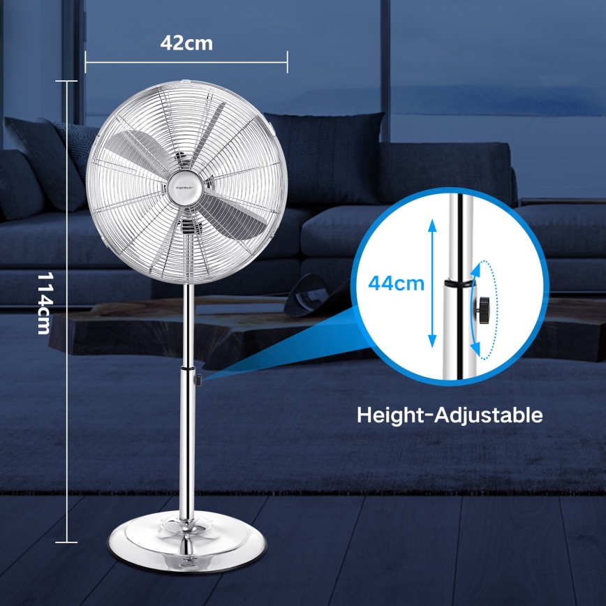Aigostar - Stojeći ventilator 50W/230V, prečnika 44,8 cm, sjajni hrom