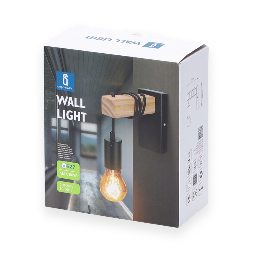 Aigostar - Zidna lampa 1xE27/60W/230V braon/crno