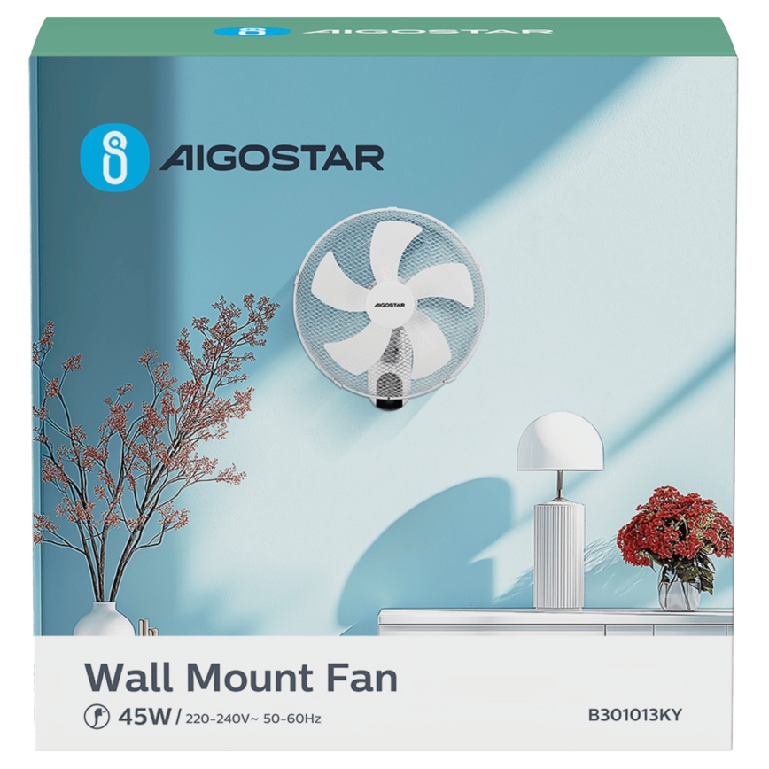 Aigostar -  Zidni ventilator 45W/230V bela + Daljinski upravljač
