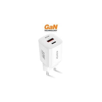 Aligator CHPD0020 - Brzi GaN adapter Power Delivery 33W USB-A + USB-C, bela