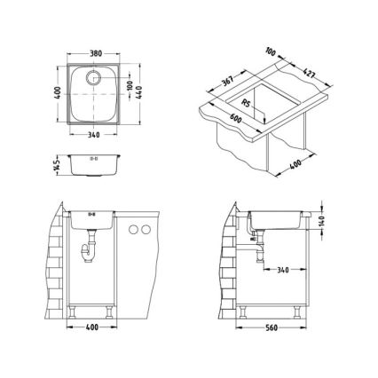 ALVEUS 1082195 - Kuhinjska sudopera BASIC 44x38 cm nerđajući čelik