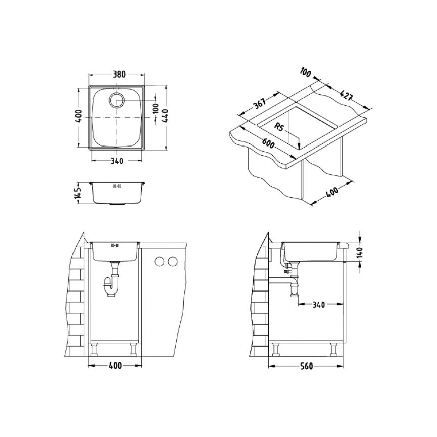 ALVEUS 1082195 - Kuhinjska sudopera BASIC 44x38 cm nerđajući čelik