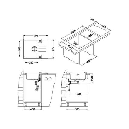 ALVEUS 1090951 - Kuhinjska sudopera ROCK 59,5x47,5 cm crno