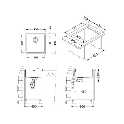 ALVEUS 1103319 - Kuhinjska sudopera QUADRIX 45x45 cm nerđajući čelik/zlatna