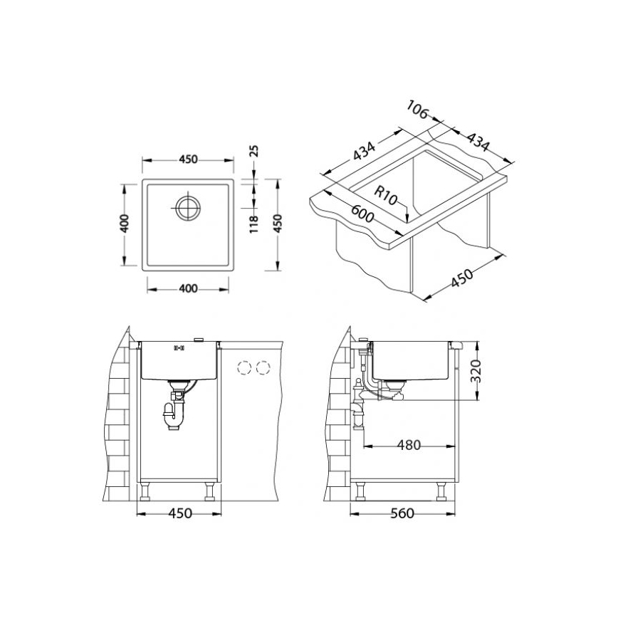 ALVEUS 1103319 - Kuhinjska sudopera QUADRIX 45x45 cm nerđajući čelik/zlatna