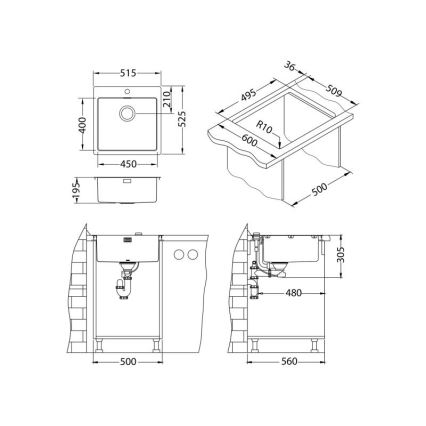ALVEUS 1106867 - Kuhinjska sudopera PURE 52,5x51,5 cm nerđajući čelik/zlatna