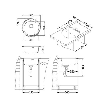 ALVEUS 1116756 - Kuhinjska sudopera FORM pr. 51 cm nerđajući čelik