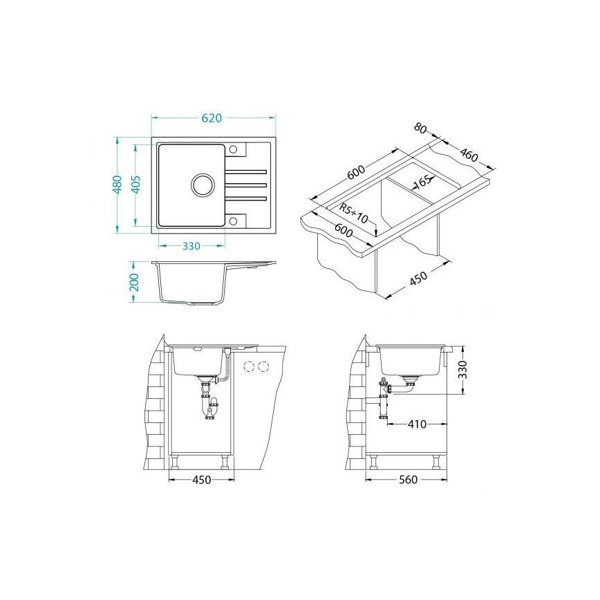 ALVEUS 1149080 - Kuhinjska sudopera INTERMEZZO 62x48 cm matirana crno