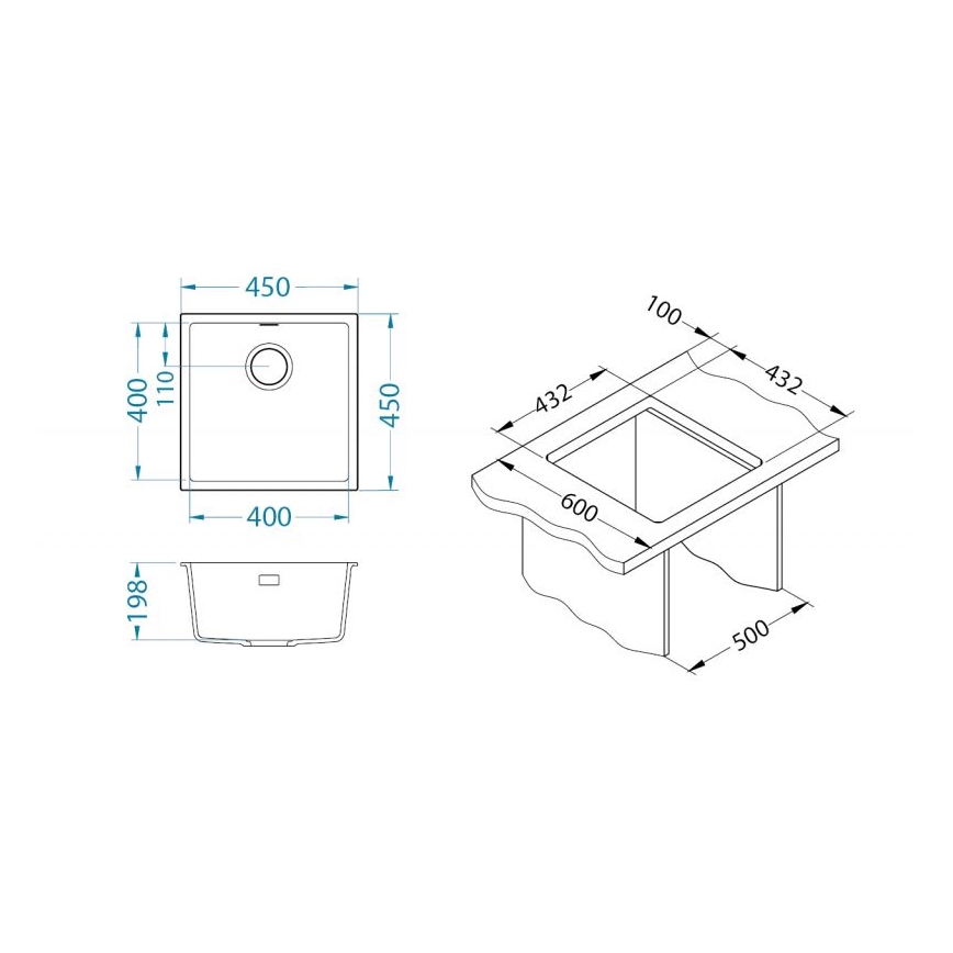 ALVEUS 1150048 - Kuhinjska sudopera OMNI 45x45 cm matirana crno