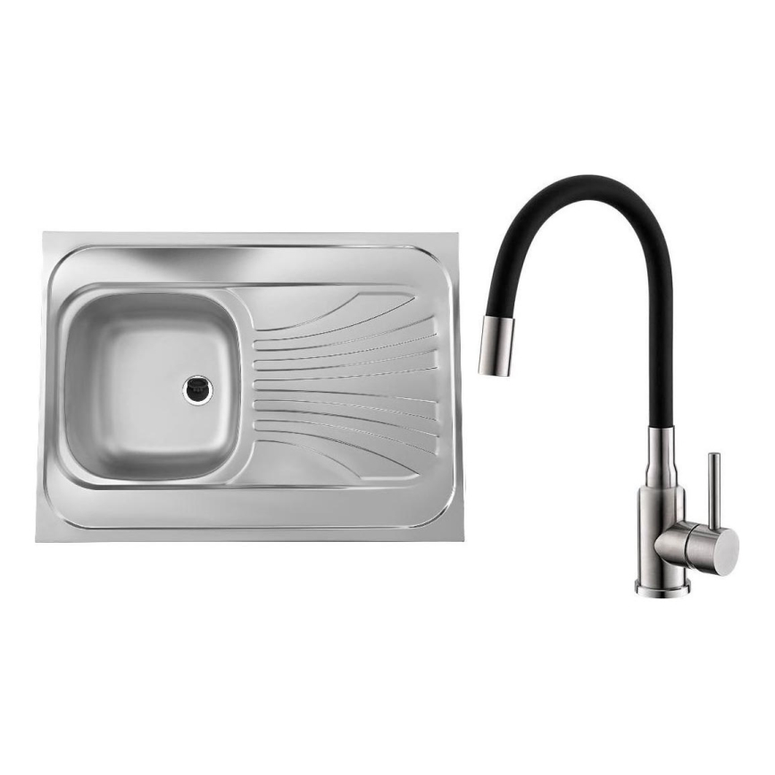 ALVEUS SETA24019 - Kuhinjska sudopera CLASSIC 80x60 cm + slavina za sudoperu sa fleksibilnim izlivom MINTAS 34 cm, brušeni nerđajući čelik/crna