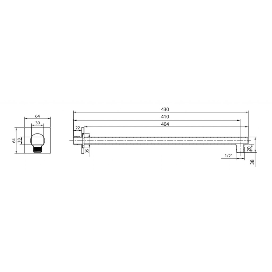 Aqualine - Četvrtasto tuš-rameno 40,4 cm sjajni hrom