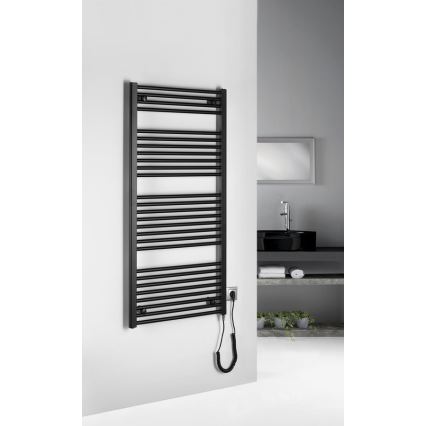 Aqualine - Električni radijator za kupatilo DIRECT-E 600W/230V 132 cm, mat crne boje, ravan