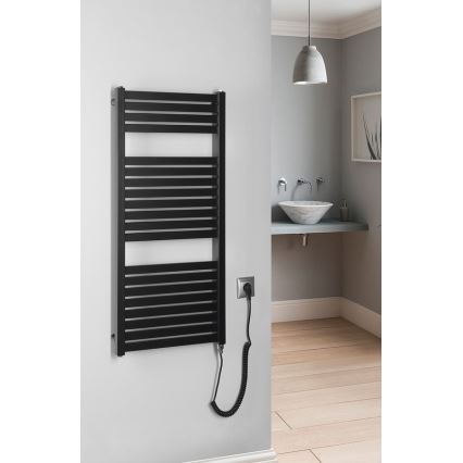 Aqualine - Kupatilski električni radijator TONDI-E 300W/230V 97 cm mat crne boje ravan