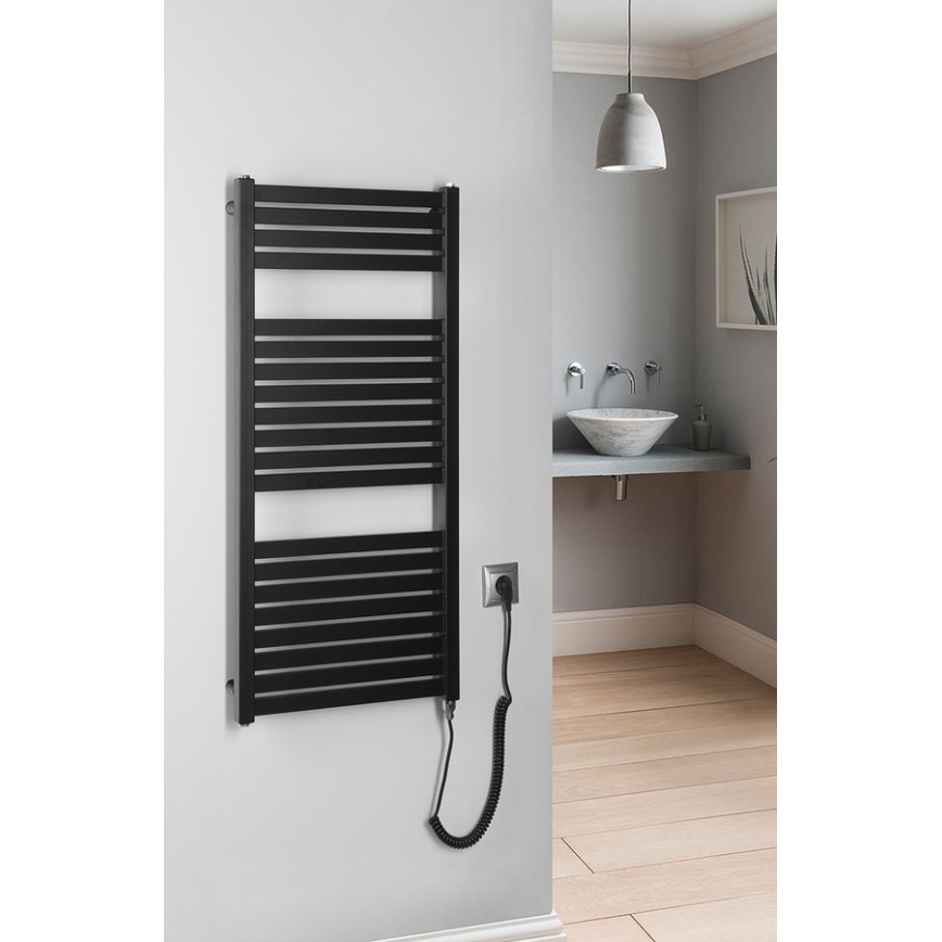 Aqualine - Kupatilski električni radijator TONDI-E 300W/230V 97 cm mat crne boje ravan