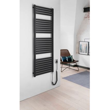 Aqualine - Kupatilski električni radijator TONDI-E 500W/230V, 133 cm, mat crna, ravan