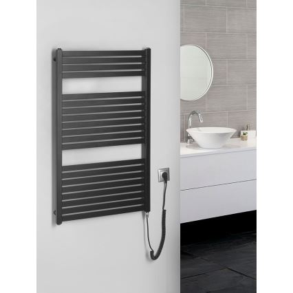 Aqualine - Električni radijator za kupatilo TONDI-E 400W/230V 97 cm mat crne boje ravan