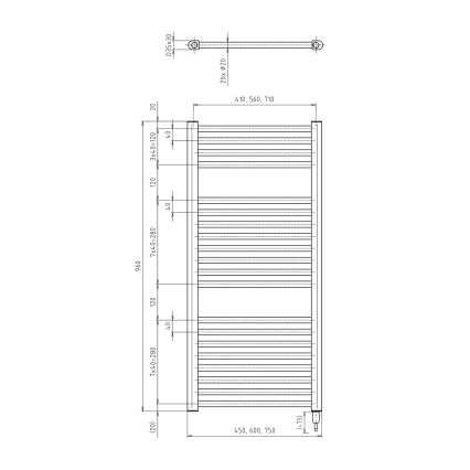 Aqualine - električni za kupatilo radijator DIRECT-E 300W/230V 96 cm matirana crno ravne