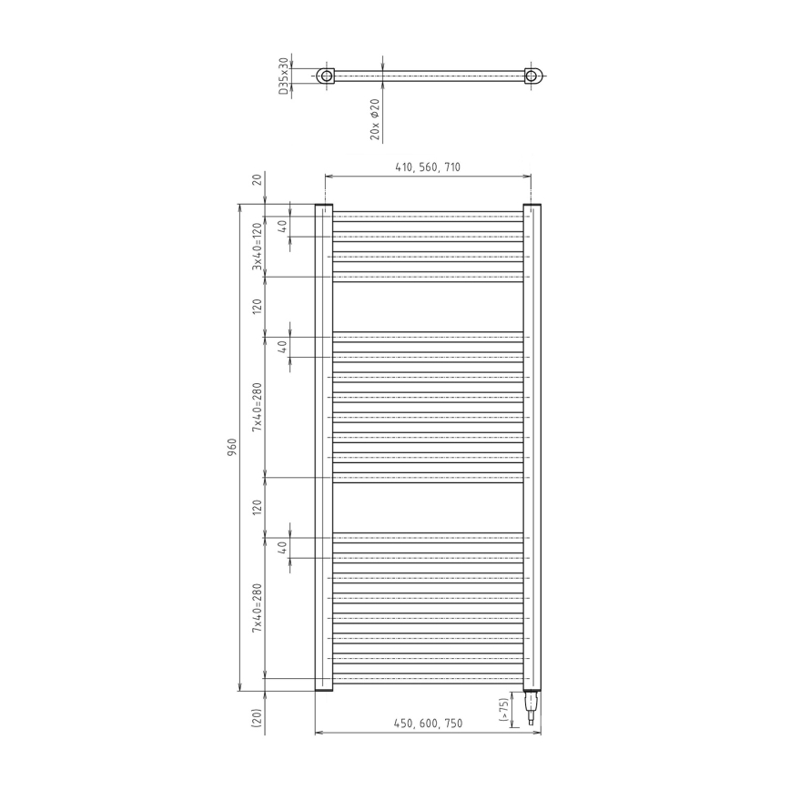 Aqualine - električni za kupatilo radijator DIRECT-E 300W/230V 96 cm matirana crno ravne