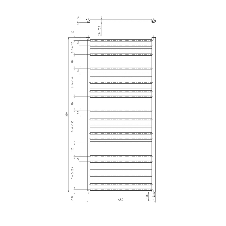 Aqualine - električni za kupatilo radijator DIRECT-E 400W/230V 132 cm bela uglast