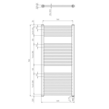 Aqualine - električni za kupatilo radijator DIRECT-E 400W/230V 96 cm matirana crno ravne