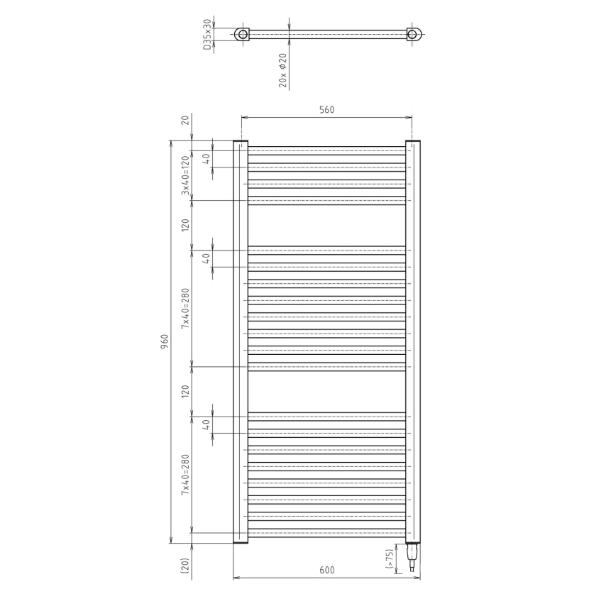 Aqualine - električni za kupatilo radijator DIRECT-E 400W/230V 96 cm matirana crno ravne