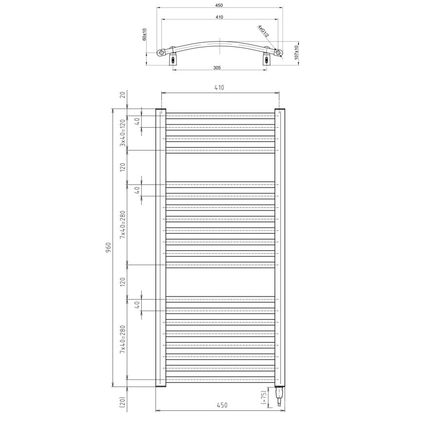Aqualine - električni za kupatilo radijator ORBIT-E 300W/230V 96 cm bela oble