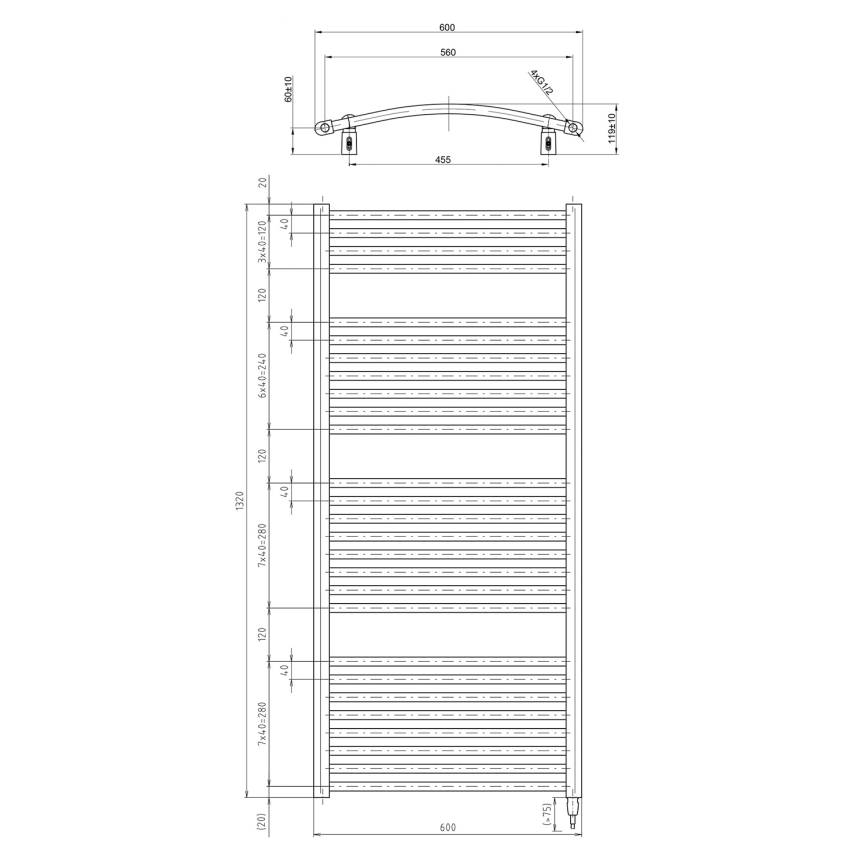 Aqualine - električni za kupatilo radijator ORBIT-E 600W/230V 132 cm bela oble