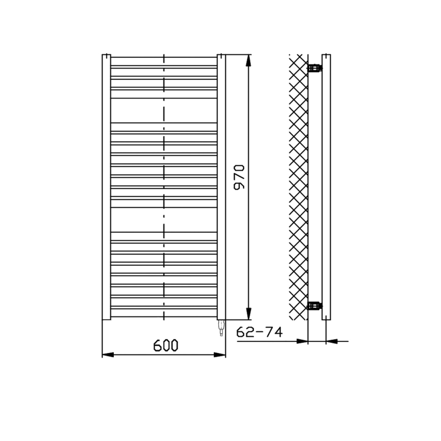Aqualine - električni za kupatilo radijator TONDI-E 400W/230V 97 cm matirana crno pravi