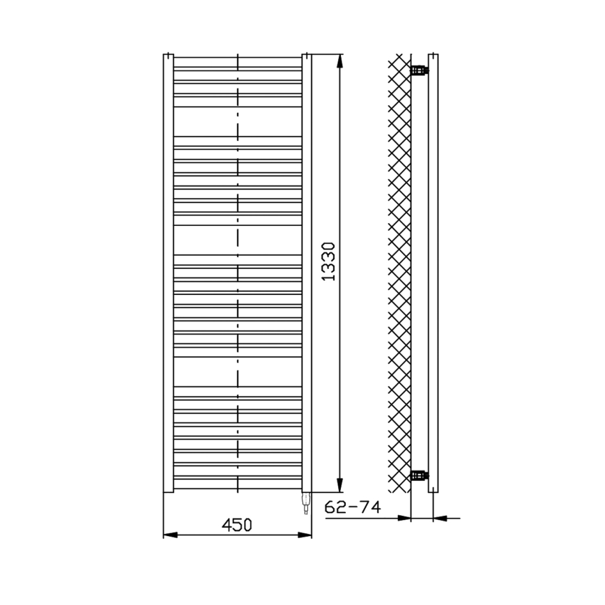 Aqualine - električni za kupatilo radijator TONDI-E 500W/230V 133 cm matirana crno pravi