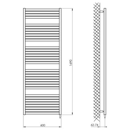 Aqualine - električni za kupatilo radijator TONDI-E 800W/230V 169 cm matirana crno pravi