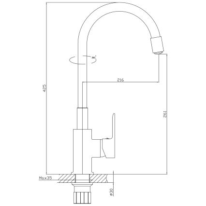 Aqualine - Kuhinjska slavina LORE sa fleksibilnim izlivom, mat crna